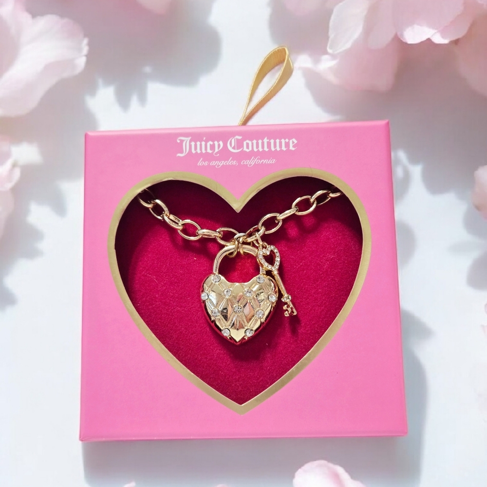 NWT Juicy Couture Gold Heart Padlock Necklace 18"L #Y2KFashion #Y2KAesthetic